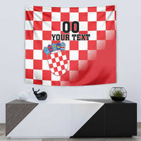 Red and white checkerboard Croatia tapestry featuring coat of arms shield and custom text