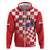 Custom Croatia Checkerboard Zip Hoodie With Coat Of Arms - Wonder Print Shop