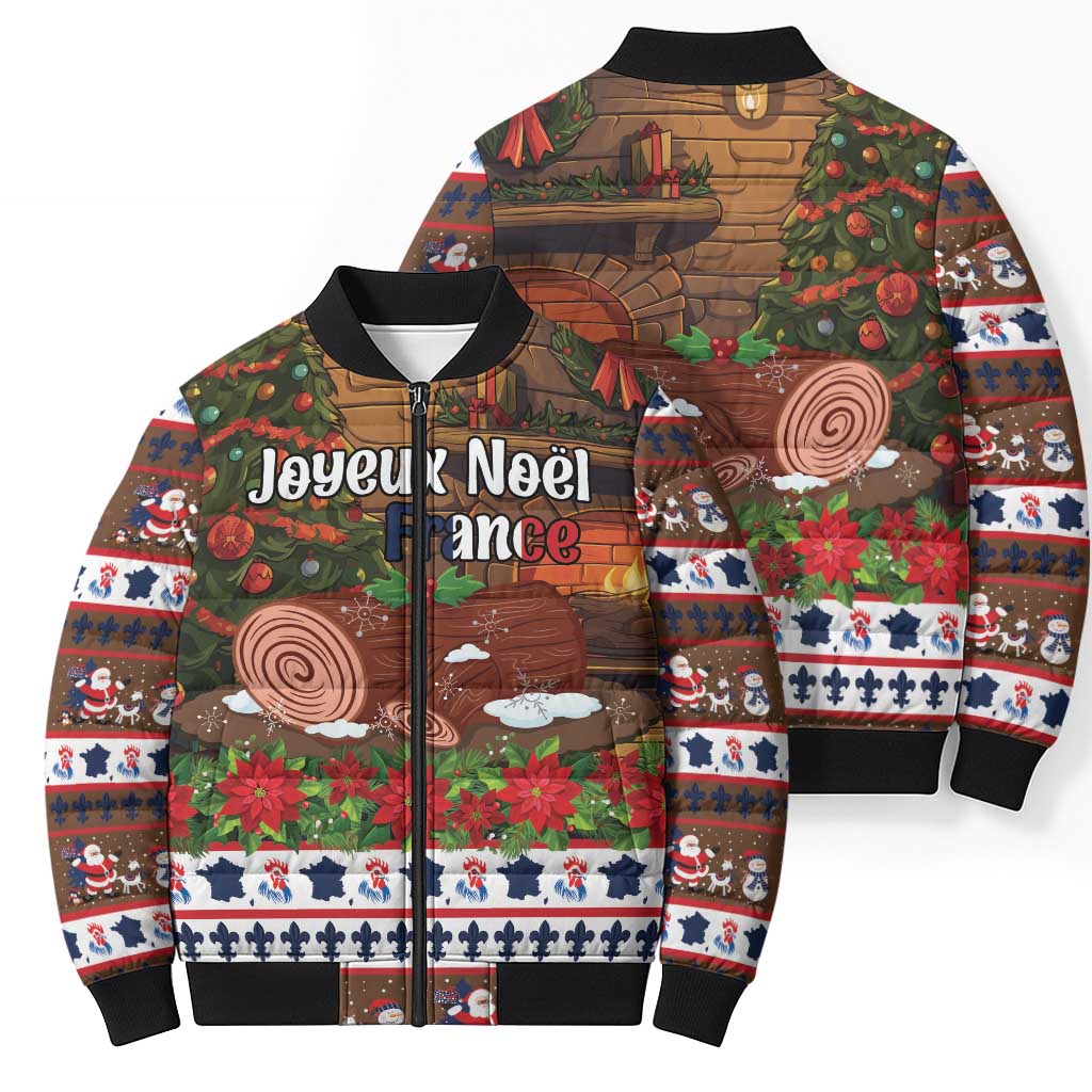 France Christmas Bomber Puffer Jacket Buche De Noel - Wonder Print Shop