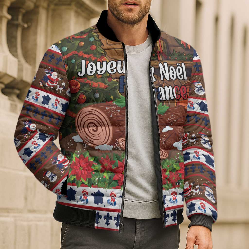 France Christmas Bomber Puffer Jacket Buche De Noel - Wonder Print Shop