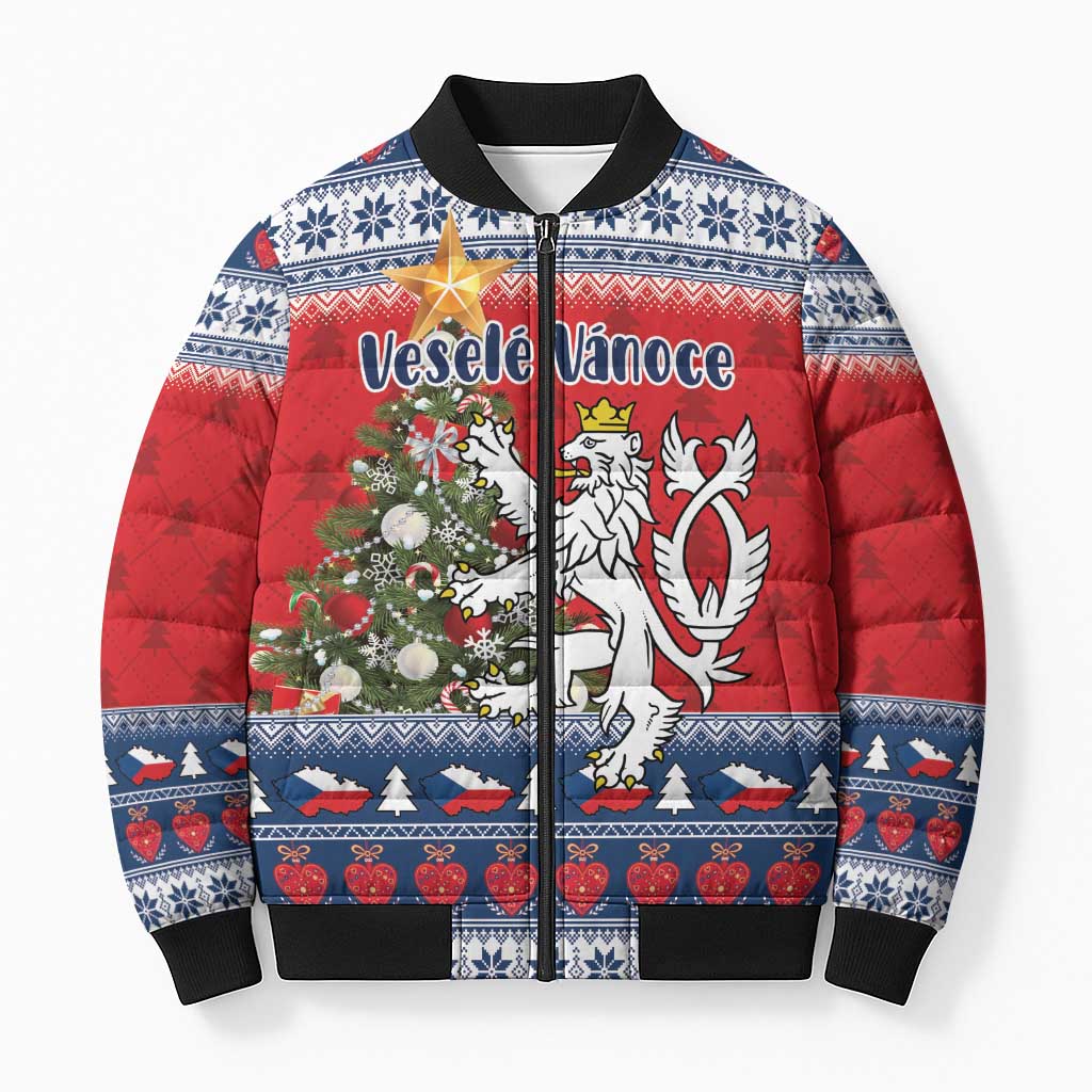 Czech Republic Christmas Personalized Bomber Puffer Jacket Vesele Vanoce - Wonder Print Shop