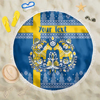 Sweden Christmas Personalized Beach Blanket Dala Horse God Jul - Wonder Print Shop