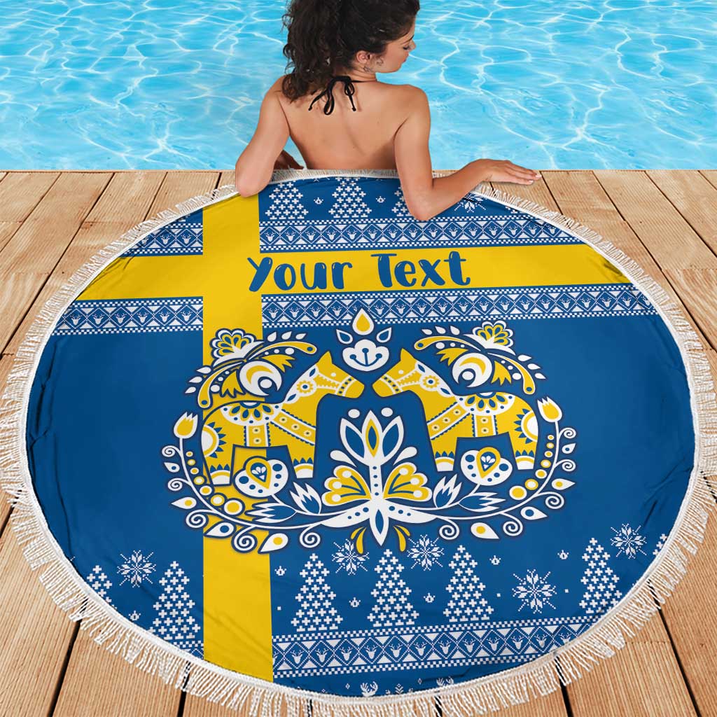 Sweden Christmas Personalized Beach Blanket Dala Horse God Jul - Wonder Print Shop