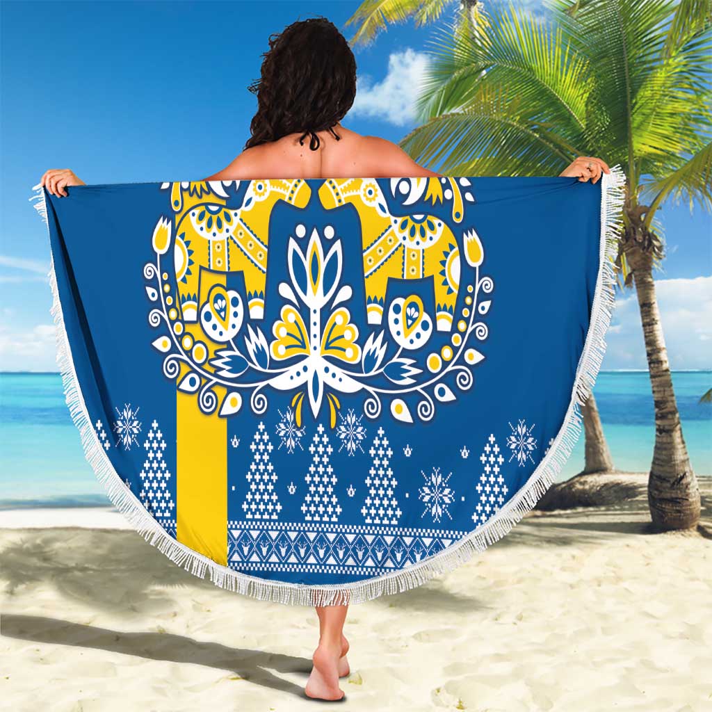 Sweden Christmas Personalized Beach Blanket Dala Horse God Jul - Wonder Print Shop