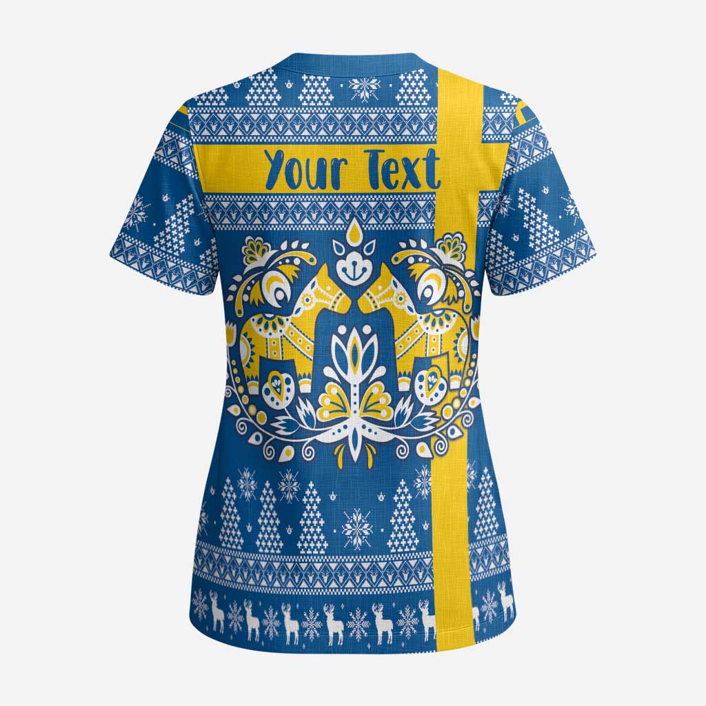 Sweden Christmas Personalized Scrub Top Dala Horse God Jul - Wonder Print Shop