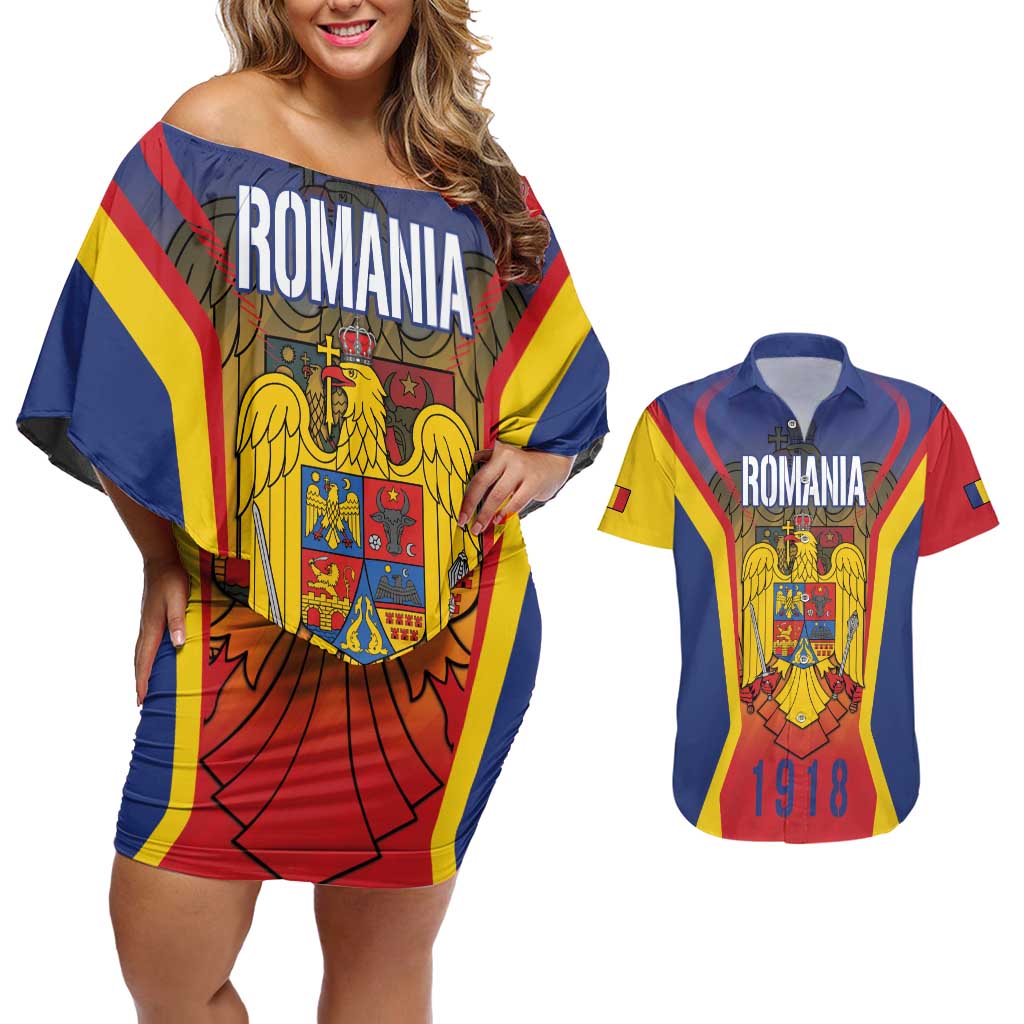 Personalized Romania Unification Day Couples Matching Off Shoulder Short Dress and Hawaiian Shirt Ziua Marii Uniri Since 1918 Dynamic Style - Wonder Print Shop