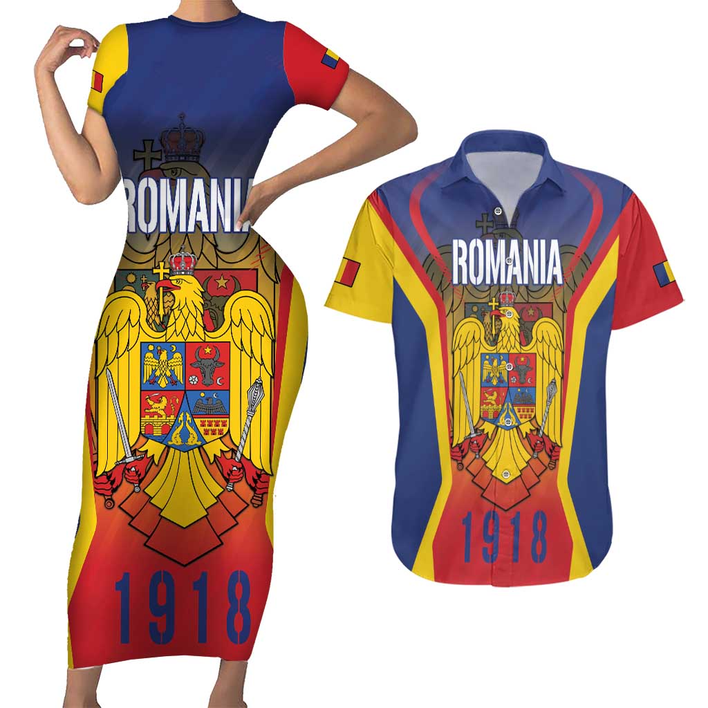 Personalized Romania Unification Day Couples Matching Short Sleeve Bodycon Dress and Hawaiian Shirt Ziua Marii Uniri Since 1918 Dynamic Style - Wonder Print Shop