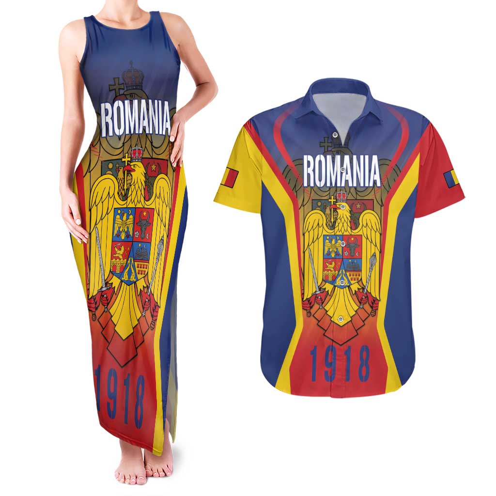 Personalized Romania Unification Day Couples Matching Tank Maxi Dress and Hawaiian Shirt Ziua Marii Uniri Since 1918 Dynamic Style - Wonder Print Shop