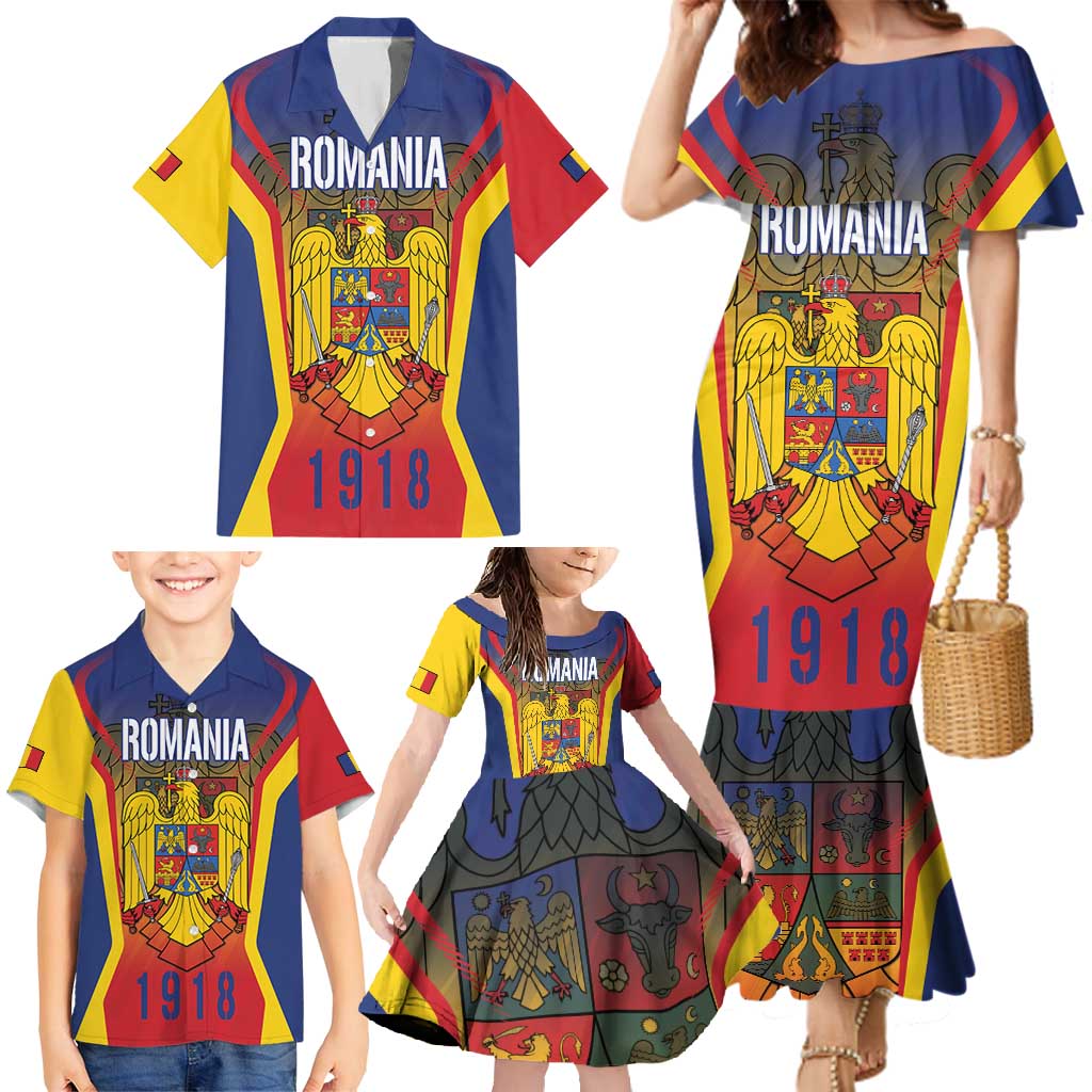 Personalized Romania Unification Day Family Matching Mermaid Dress and Hawaiian Shirt Ziua Marii Uniri Since 1918 Dynamic Style - Wonder Print Shop