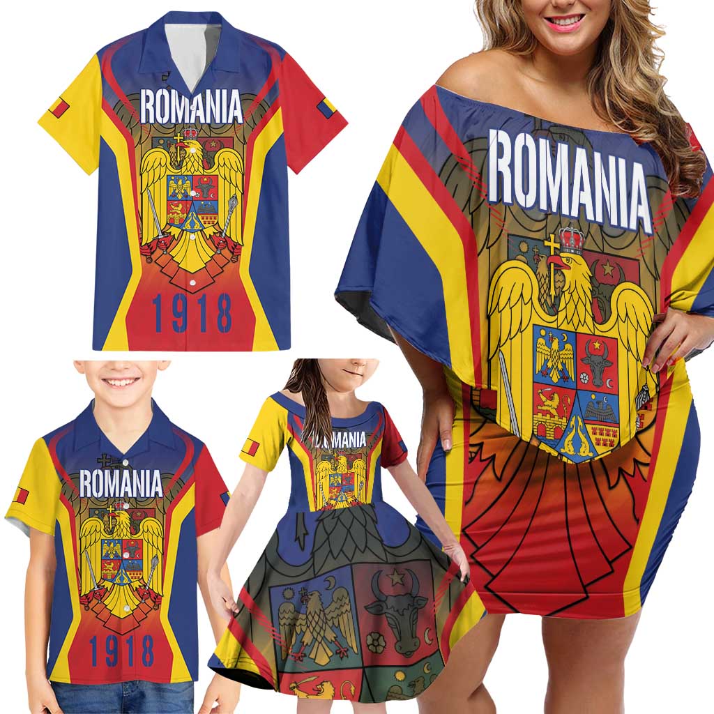 Personalized Romania Unification Day Family Matching Off Shoulder Short Dress and Hawaiian Shirt Ziua Marii Uniri Since 1918 Dynamic Style - Wonder Print Shop