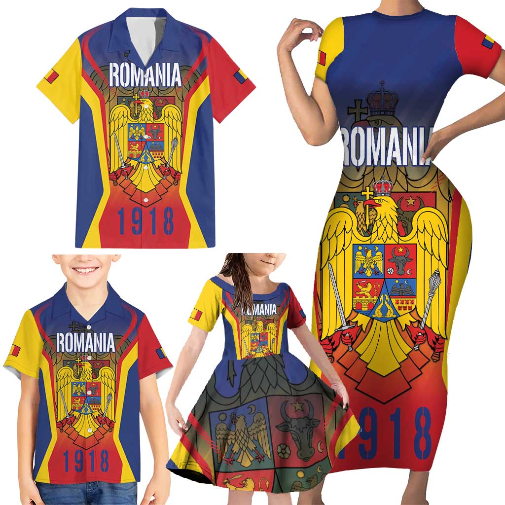 Personalized Romania Unification Day Family Matching Short Sleeve Bodycon Dress and Hawaiian Shirt Ziua Marii Uniri Since 1918 Dynamic Style - Wonder Print Shop