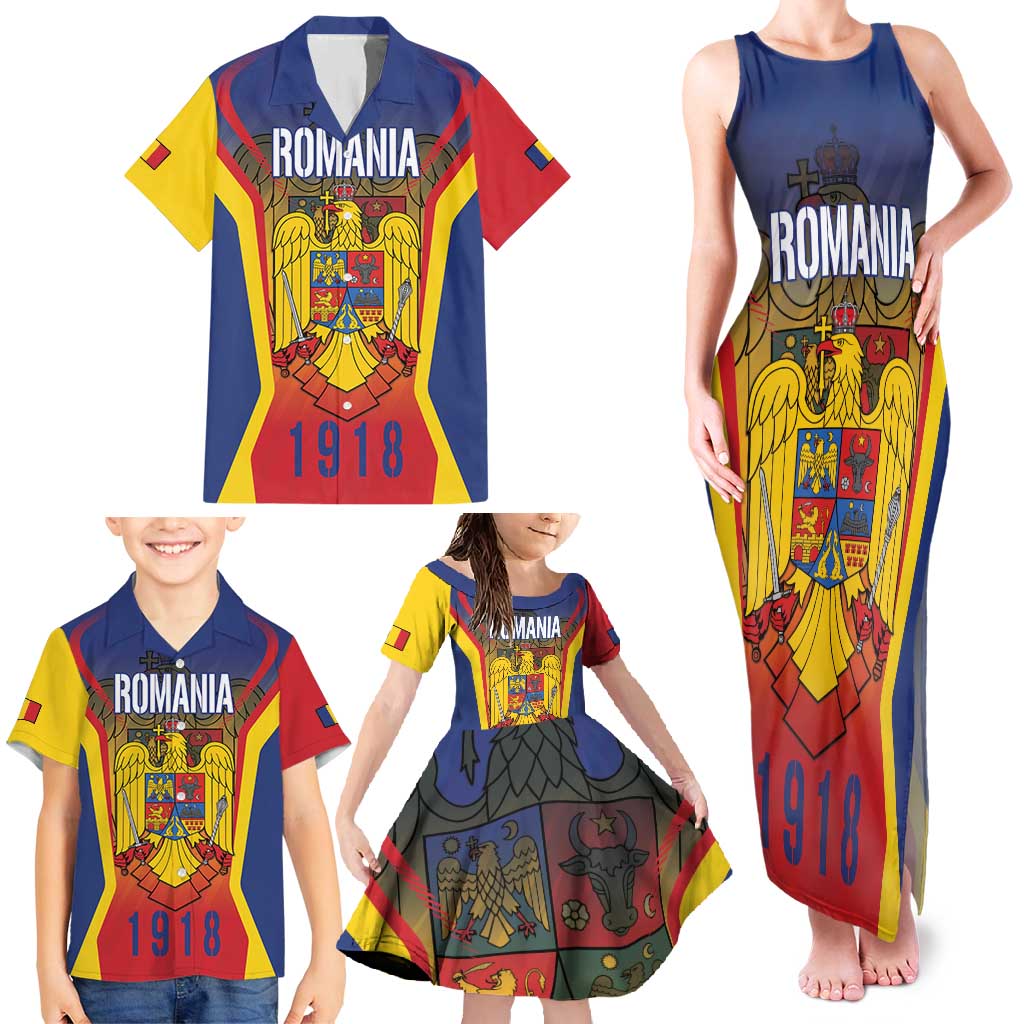 Personalized Romania Unification Day Family Matching Tank Maxi Dress and Hawaiian Shirt Ziua Marii Uniri Since 1918 Dynamic Style - Wonder Print Shop