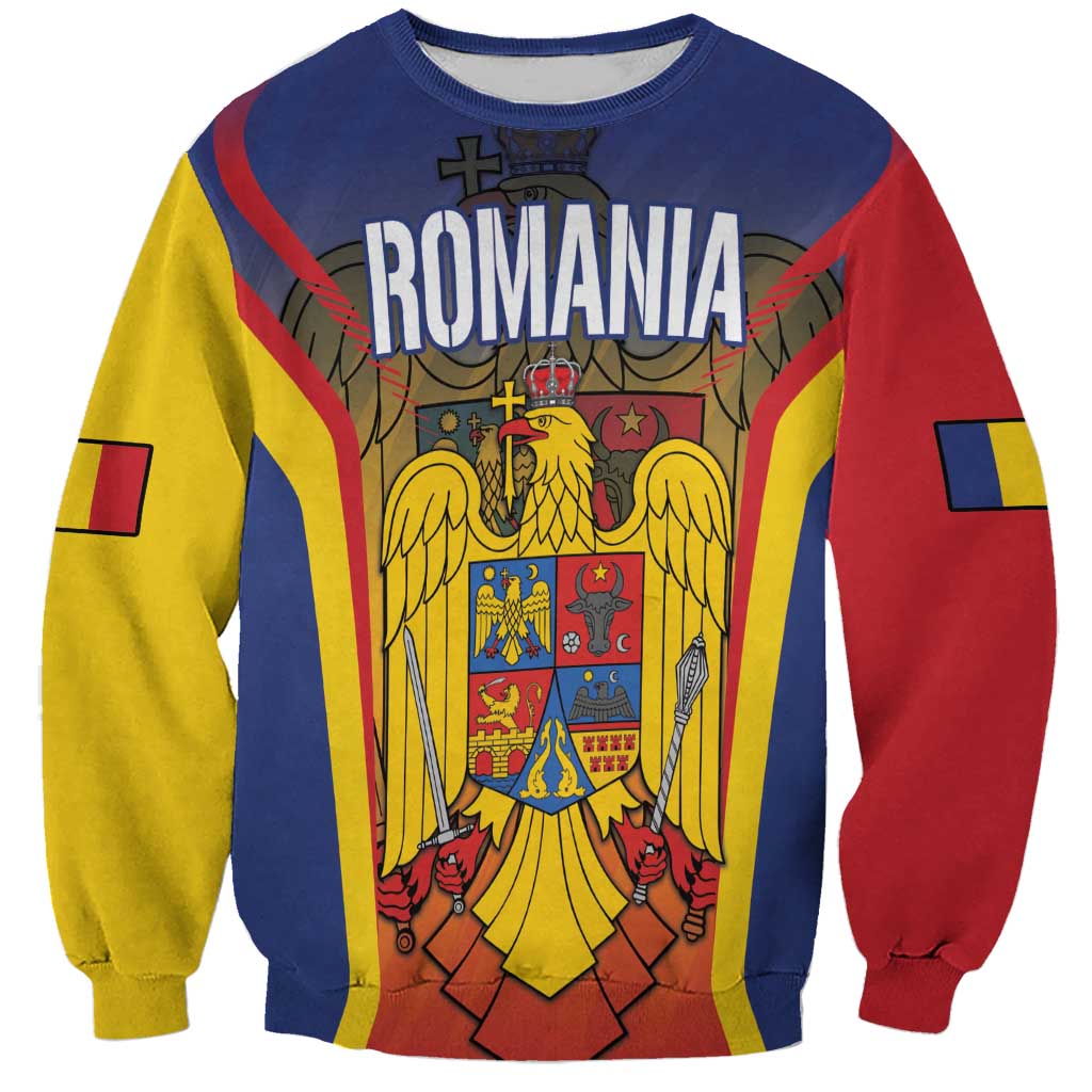 Unisex crewneck sweatshirt, multicolor flag and crest graphic on chest