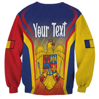 Unisex crewneck sweatshirt, back graphic with “Your Text” and crest