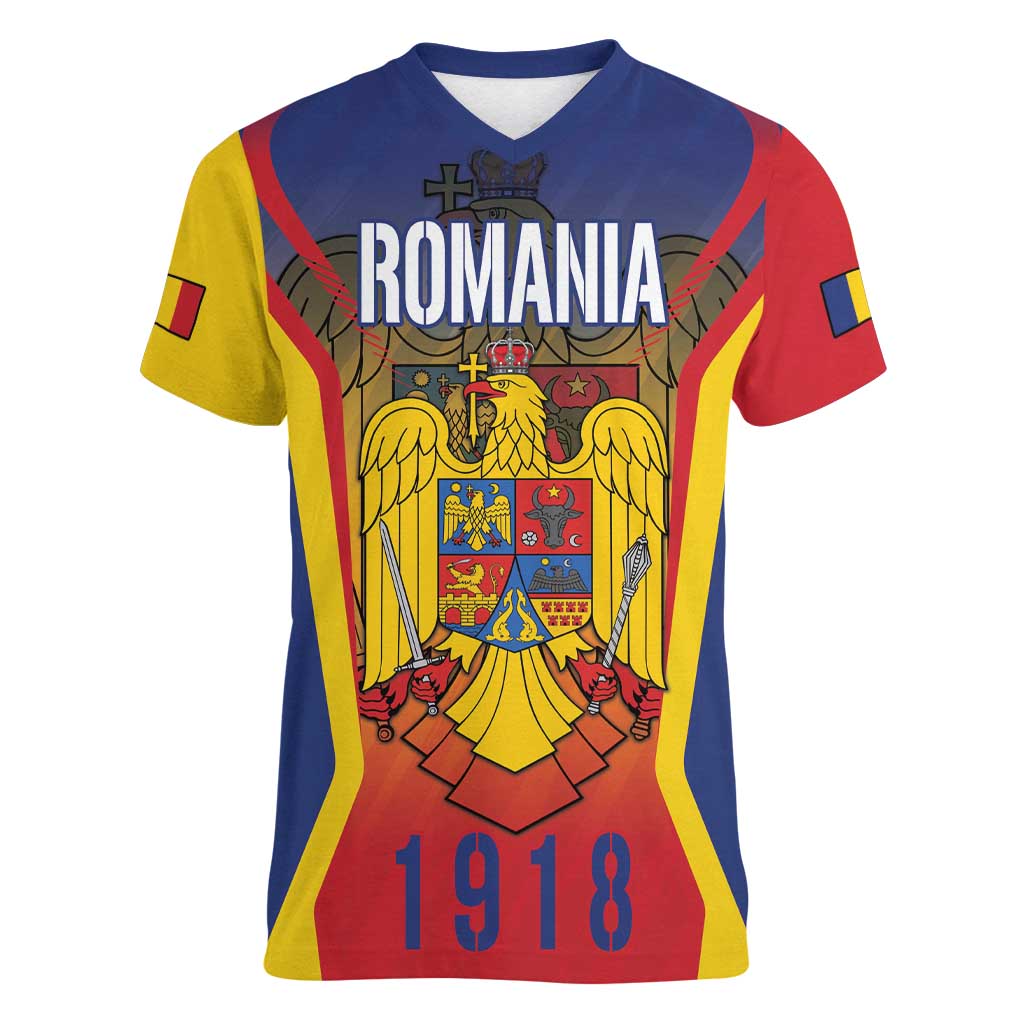 Personalized Romania Unification Day Women V-Neck T-Shirt Ziua Marii Uniri Since 1918 Dynamic Style - Wonder Print Shop