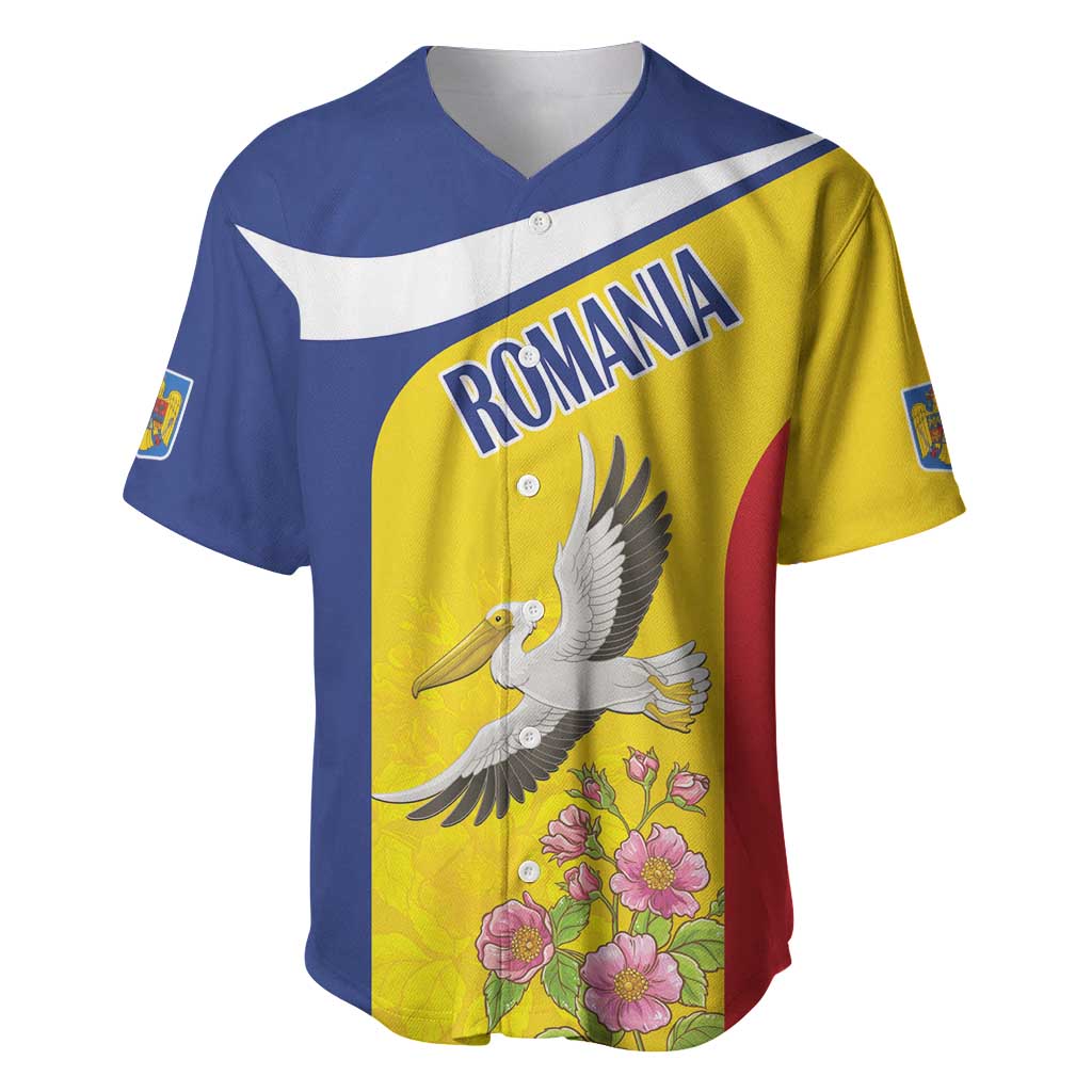 Personalized Romania Great White Pelican Baseball Jersey With Rosa Canina - Wonder Print Shop