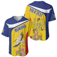 Baseball jersey showing front ROMANIA pelican print and back YOUR TEXT design