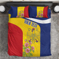 Blue, yellow and red flag-style duvet with floral crest and two matching pillow covers
