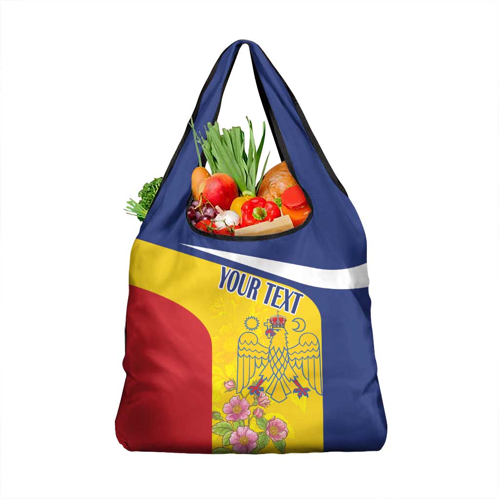 Personalized Romania Great White Pelican Grocery Bag With Rosa Canina