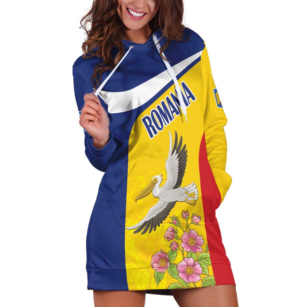 Personalized Romania Great White Pelican Hoodie Dress With Rosa Canina - Wonder Print Shop