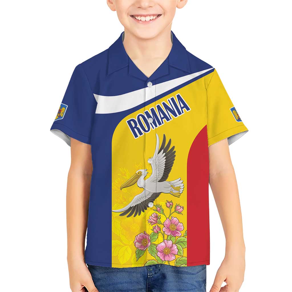 Personalized Romania Great White Pelican Kid Hawaiian Shirt With Rosa Canina - Wonder Print Shop