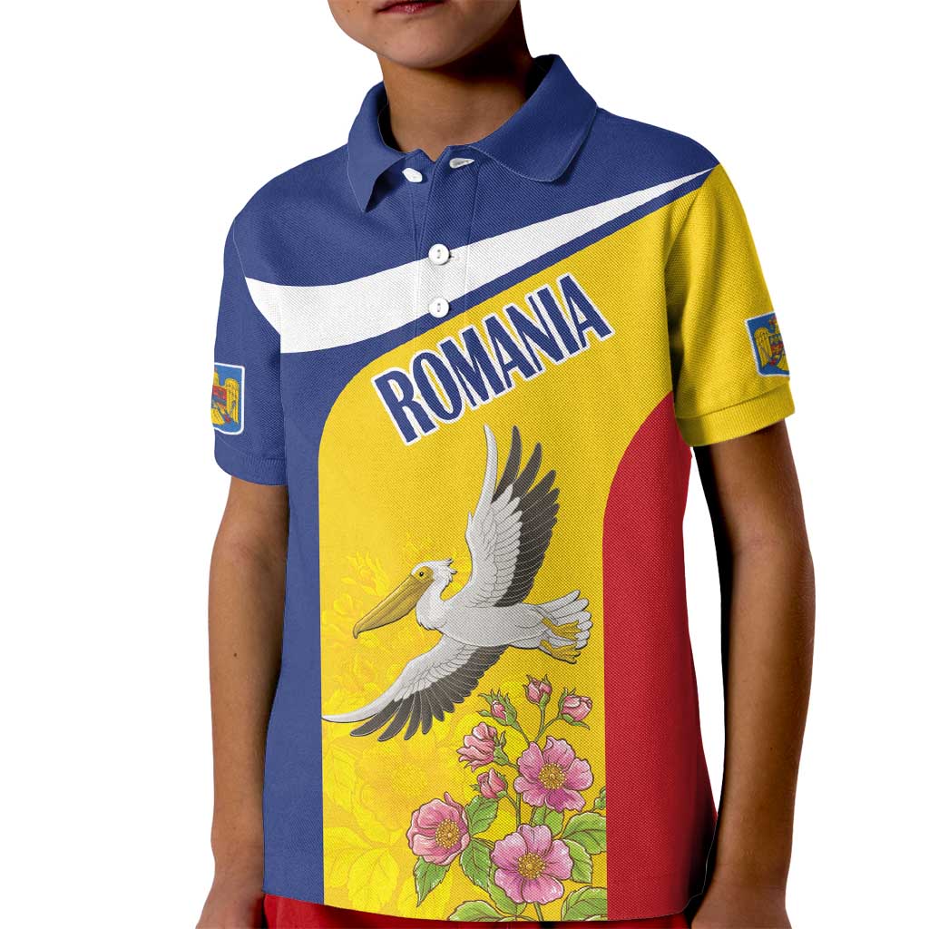 Personalized Romania Great White Pelican Kid Polo Shirt With Rosa Canina - Wonder Print Shop