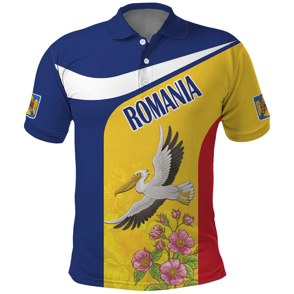 Personalized Romania Great White Pelican Polo Shirt With Rosa Canina - Wonder Print Shop