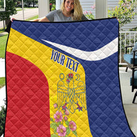 Personalized Romania flag quilt, blue yellow red with eagle crest and your text