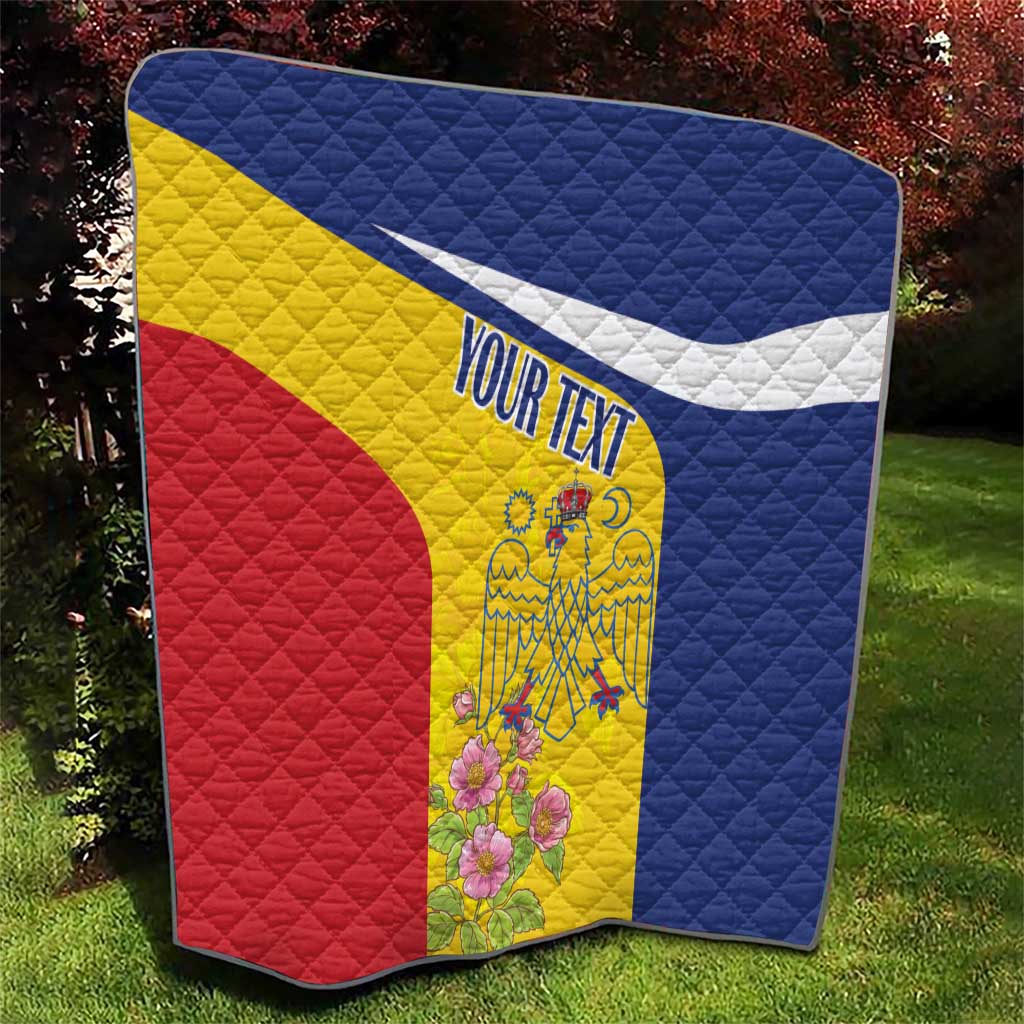 Personalized Romania flag quilt, blue yellow red with your text and eagle motif