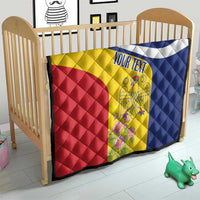 Personalized Romania flag quilt for crib, blue yellow red with your text and eagle crest