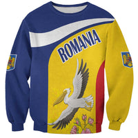 Unisex yellow and navy sweatshirt with Romania pelican graphic on front
