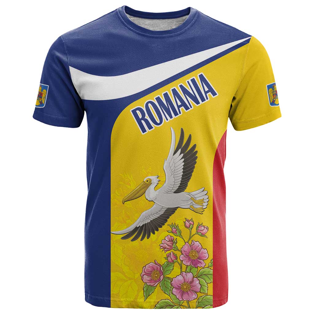 Personalized Romania Great White Pelican T Shirt With Rosa Canina - Wonder Print Shop