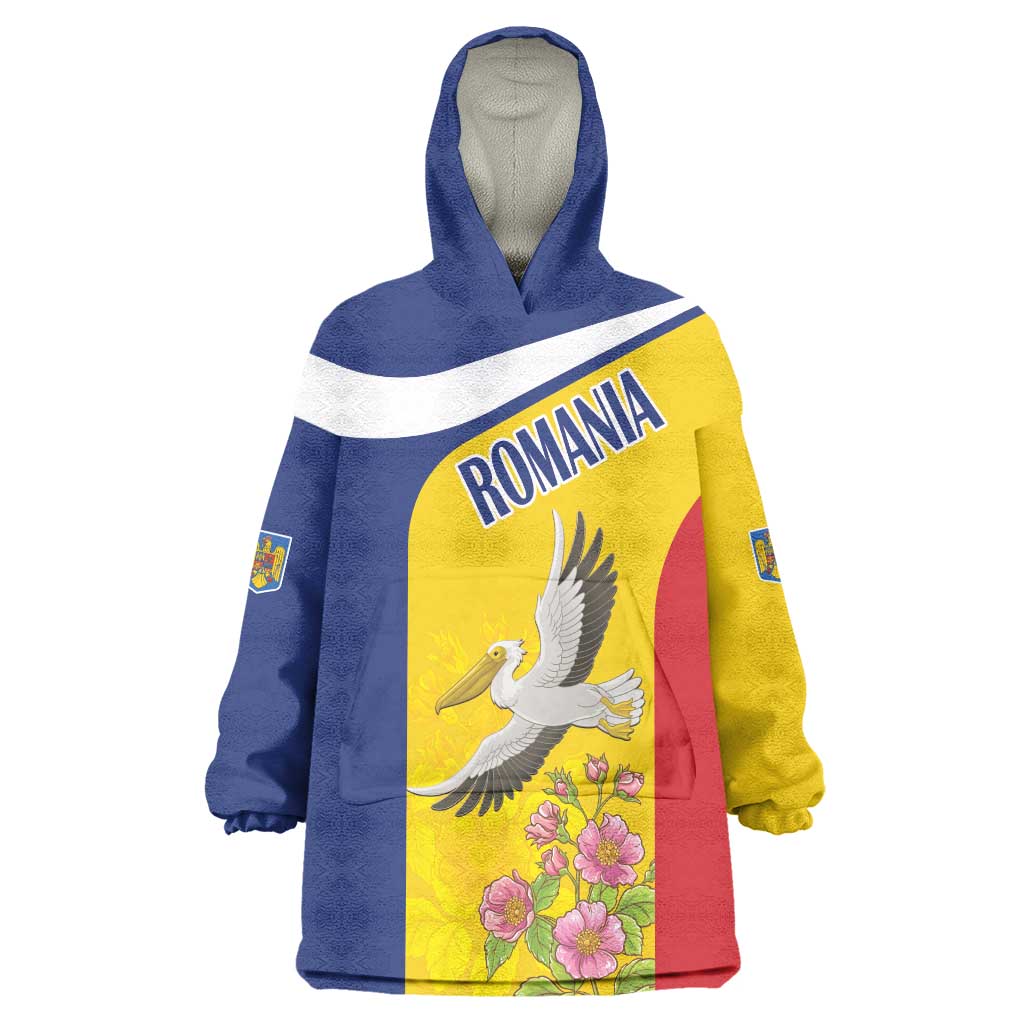 Personalized Romania Great White Pelican Wearable Blanket Hoodie With Rosa Canina - Wonder Print Shop