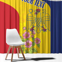 Romania flag curtain panel with red, yellow, and blue colors plus detailed floral artwork