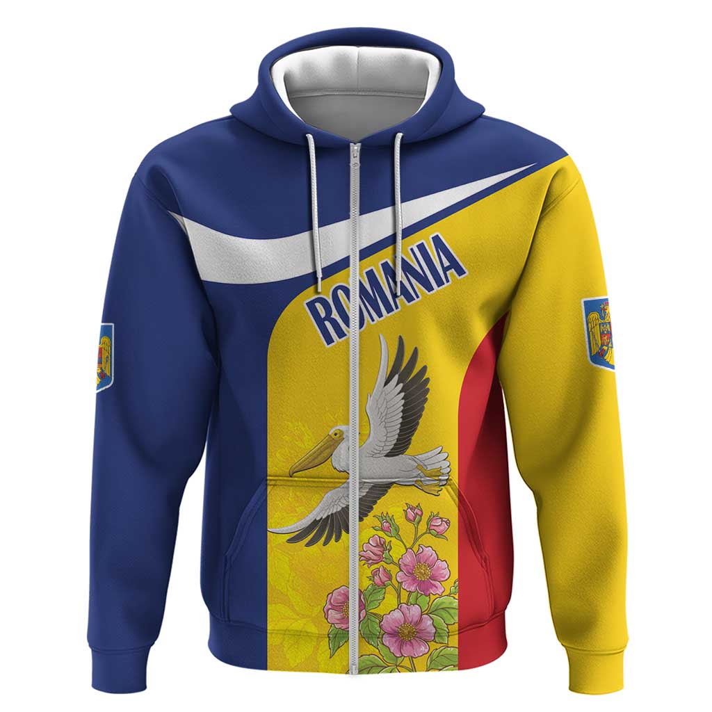 Personalized Romania Great White Pelican Zip Hoodie With Rosa Canina - Wonder Print Shop