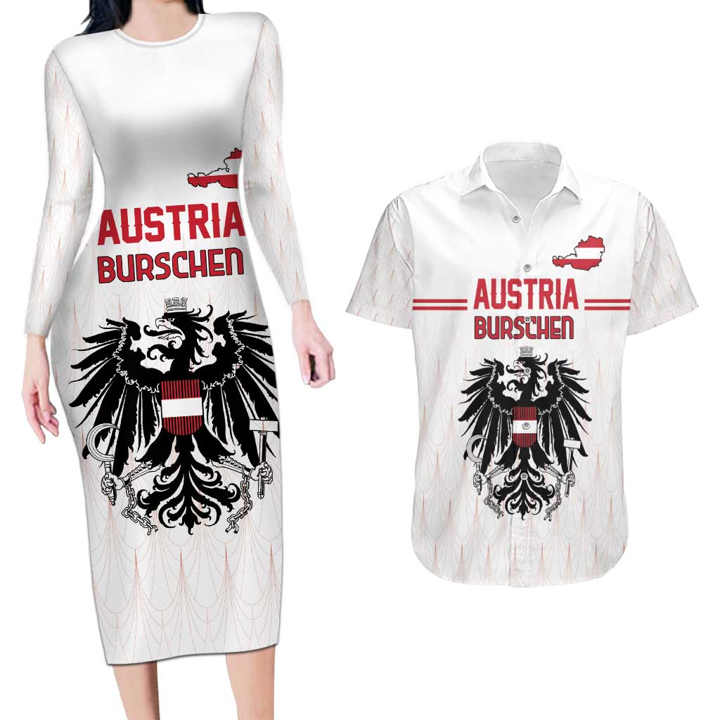 Custom Austria Football Couples Matching Long Sleeve Bodycon Dress and Hawaiian Shirt Das Team Go Champions