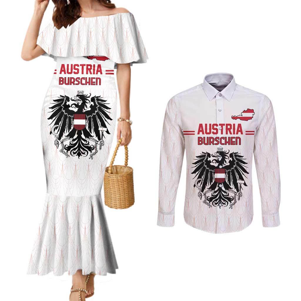 Custom Austria Football Couples Matching Mermaid Dress and Long Sleeve Button Shirt Das Team Go Champions