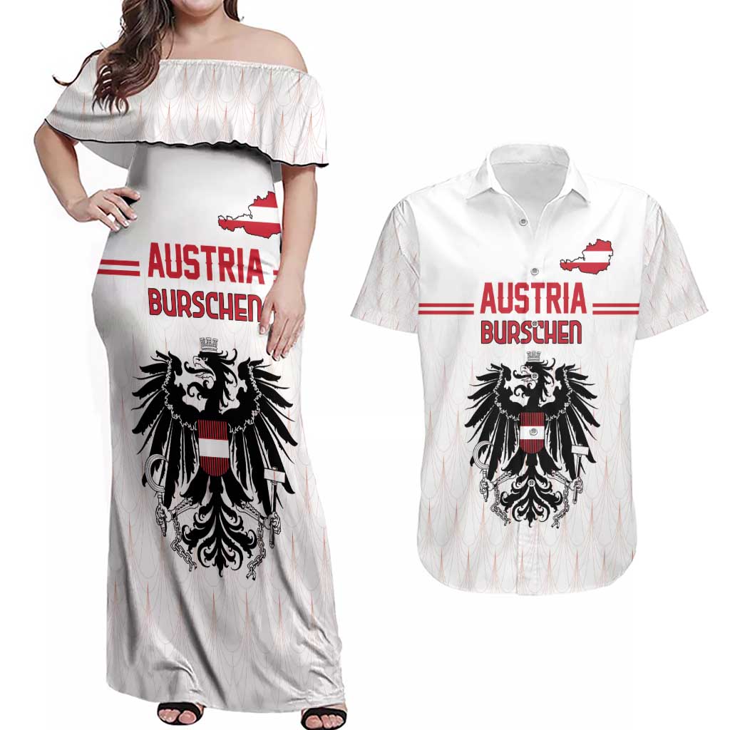 Custom Austria Football Couples Matching Off Shoulder Maxi Dress and Hawaiian Shirt Das Team Go Champions