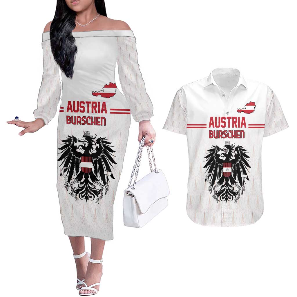 Custom Austria Football Couples Matching Off The Shoulder Long Sleeve Dress and Hawaiian Shirt Das Team Go Champions