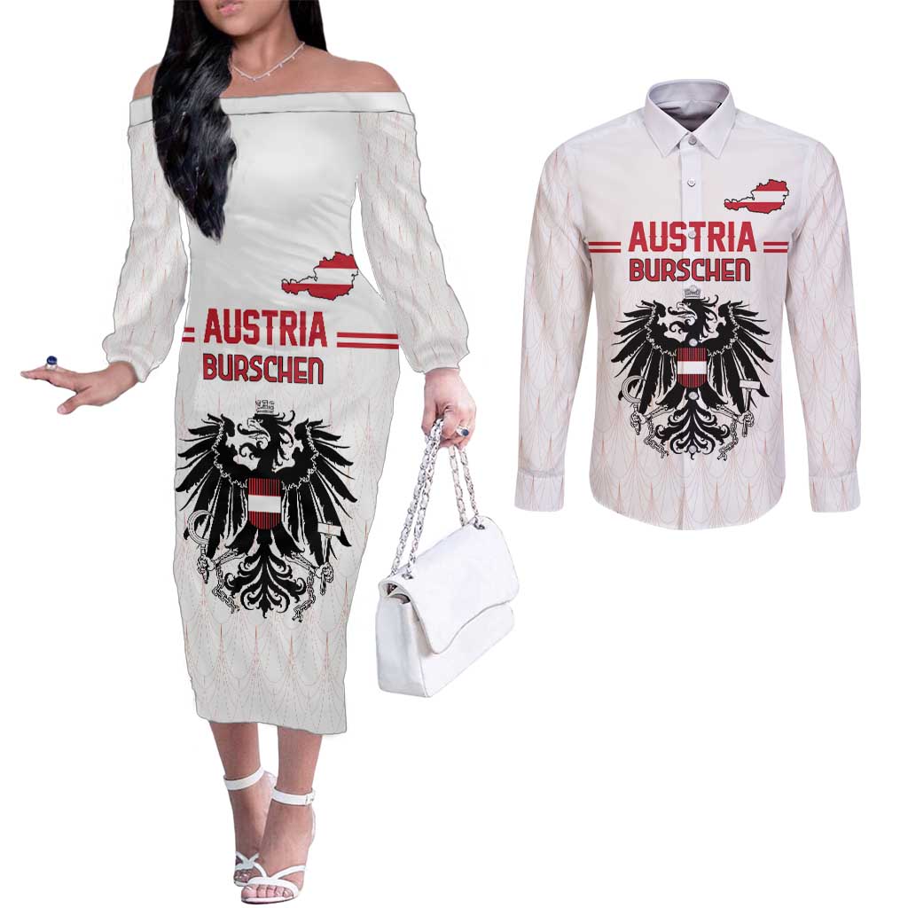 Custom Austria Football Couples Matching Off The Shoulder Long Sleeve Dress and Long Sleeve Button Shirt Das Team Go Champions