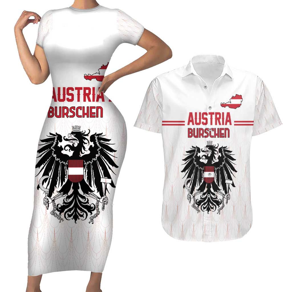 Custom Austria Football Couples Matching Short Sleeve Bodycon Dress and Hawaiian Shirt Das Team Go Champions