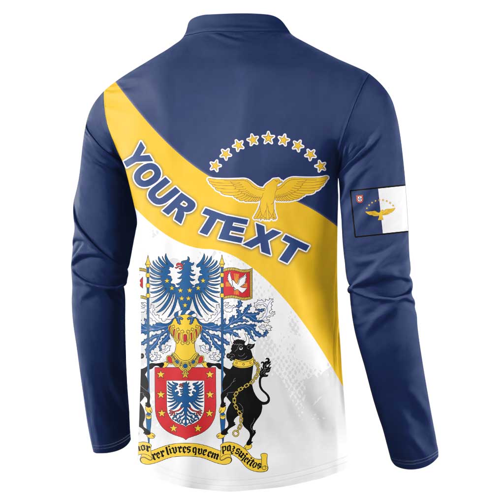 Navy and white henley sweatshirt with "YOUR TEXT" Azores graphic on back