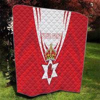 Red quilt blanket with Northern Ireland crest and 'YOUR TEXT', diamond quilting with white emblem