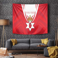 Red personalized tapestry wall hanging with Northern Ireland crest and white star emblem