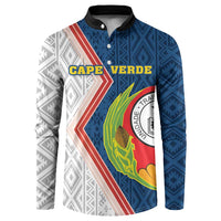 Button sweatshirt with Cape Verde flag graphic, dark collar, long sleeves