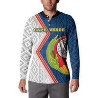 Long-sleeve button sweatshirt with Cape Verde text, flag graphic, black placket