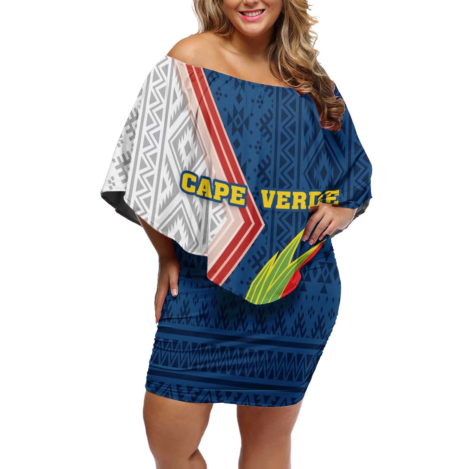 Cape Verde Off Shoulder Short Dress Verde Coat Of Arms And Pattern - Wonder Print Shop