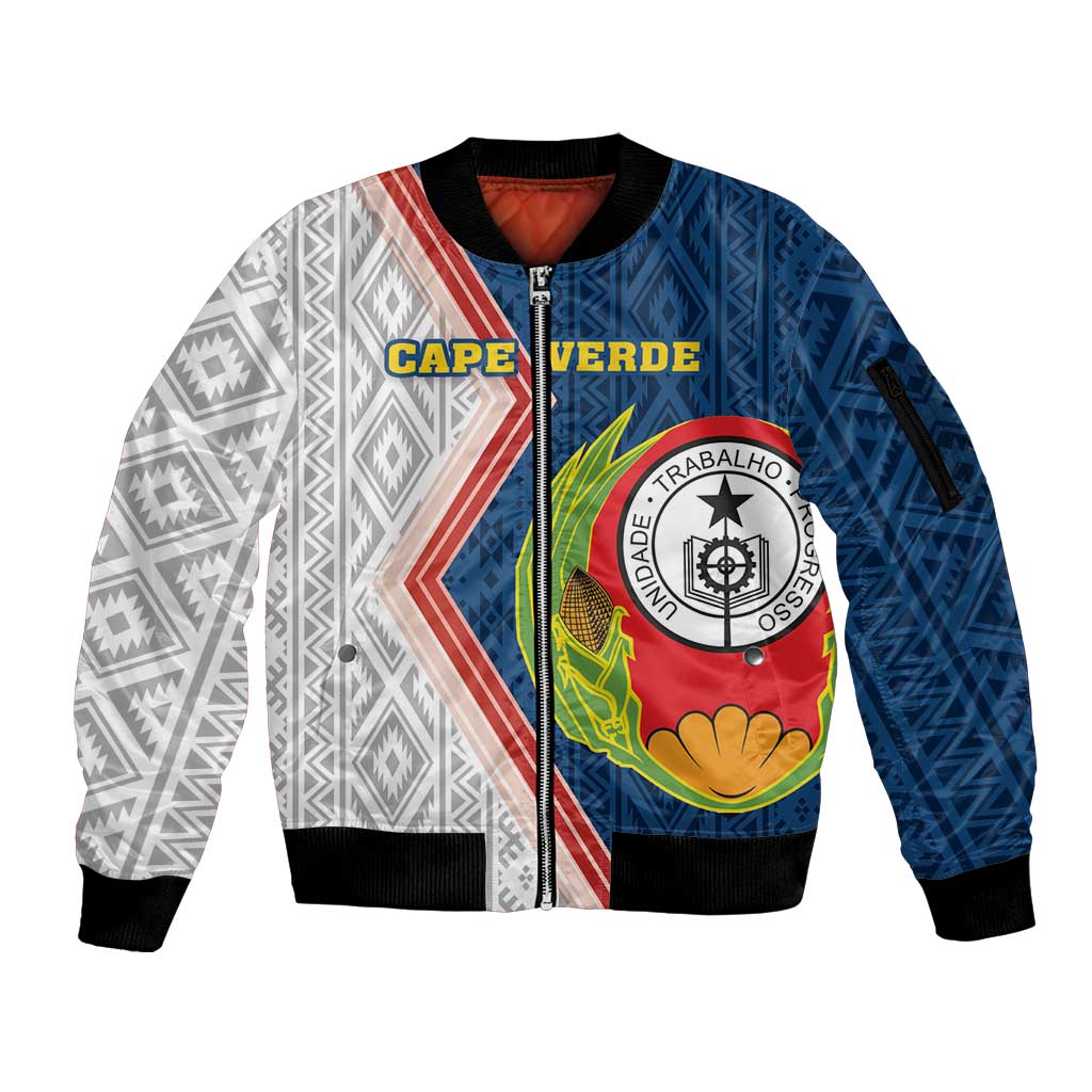 Cape Verde Sleeve Zip Bomber Jacket Verde Coat Of Arms And Pattern - Wonder Print Shop