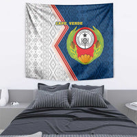 Cape Verde tapestry with centered crest badge, red chevron stripe, and geometric patterns