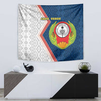 Cape Verde wall tapestry featuring large crest emblem with green laurel on blue fabric